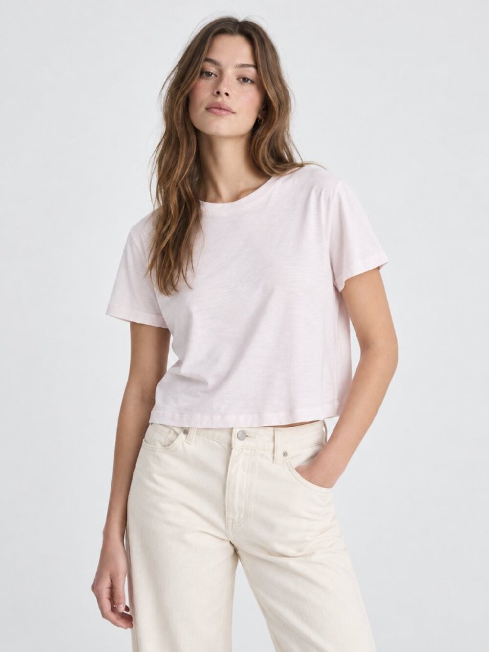 Madewell The Easy Crop Crewneck Tee in Soft Slub • size small • NWT • NS968 pink